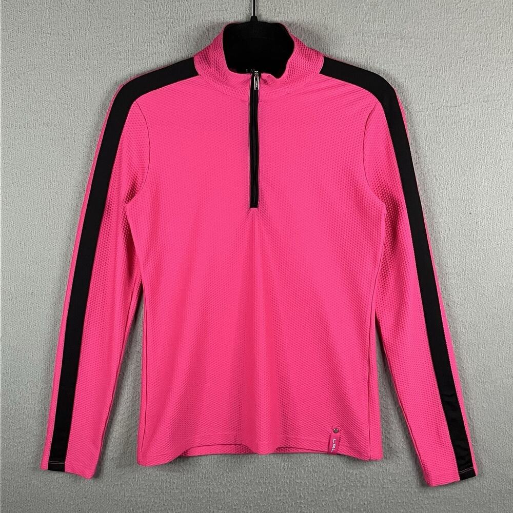 Lauren Ralph Lauren Active Pink Textured Quarter Zip Pullover SZ L